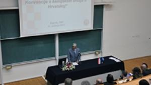 The Deputy Director-General of the OPCW, H.E. Hamid Ali Rao delivering the keynote address at a Ceremonial Meeting of the Croatian National Authority for the Implementation of the CWC