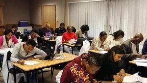 Participants at an OPCW training on analysing chemicals related to the Chemical Weapons Convention in Pretoria, South Africa