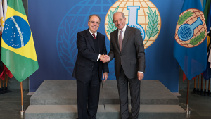 The Director-General of the Organisation for the Prohibition of Chemical Weapons (OPCW), Ambassador Ahmet Üzümcü, meeting the Undersecretary-General for Multilateral Political Affairs, Europe and North America for the Ministry of Foreign Affairs of Brazil, H.E. Mr Fernando Simas Magalhães, at OPCW Headquarters in The Hague.