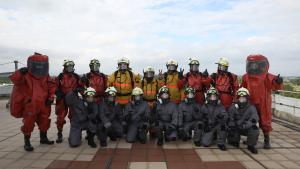 Emergency first responders at a field exercise on chemical emergency response held in Singapore’s Civil Defence Academy