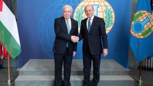 OPCW Director-General, Ambassador Ahmet Üzücmü, meeting the Minister of Foreign Affairs of the State of Palestine, H.E. Dr Riad Al-Maliki, at OPCW Headquarters