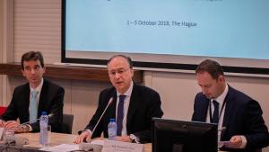 OPCW Director- General, Ambassador Fernando Arias, delivering the keynote address at the opening of the Asser Institute’s Training Programme on Disarmament and Non-Proliferation of Weapons of Mass Destruction