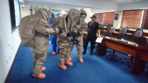 Participants at a regional table-top exercise on chemical emergency response for States Parties from Latin America and the Caribbean