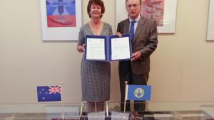 OPCW Director-General, H.E. Mr Fernando Arias and Permanent Representative of New Zealand to the OPCW, H.E. Ambassador Lyndal Walker