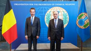 H.E. Mr. Philippe Goffin, Minister of Foreign Affairs and Defence of the Kingdom of Belgium, and H.E. Mr Fernando Arias, OPCW Director-General