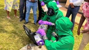 Demonstration of equipment used in sample collection.