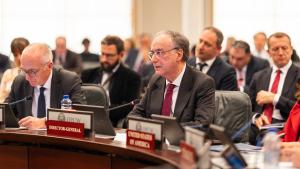 Ambassador Fernando Arias, OPCW Director-General, addresses Member States during a meeting organised by the Syria-led “Breath of Freedom Task Force” at OPCW Headquarters in The Hague, the Netherlands, on 8 April 2026.