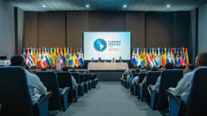 Mayor Gral. doctor Francisco A. Ovalle Pichardo, ERD, Coordinator Gral. de los Ejercicios para la R.D. delivers remarks at the opening session of CHEMEX GRULAC 2026 on 27 April. (L-R): H.E. Mr Raul Fuentes Milani, Ambassador of the EU to the Dominican Republic; Ms Rebecca Eapen, Head of OPCW Assistance and Protection Branch; H.E. Jacqueline Delima Baril, Ambassador of Canada to the Dominican Republic; H.E. Mr Carlos de la Mota Jiménez, Permanent Representative of the Dominican Republic to the OPCW