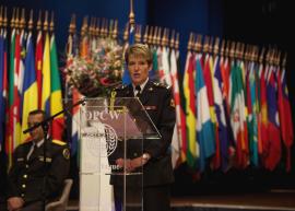 Lieutenant Colonel Ladislava Navrátilová collecting the 2022-OPCW The Hague Award on behalf of the PPI